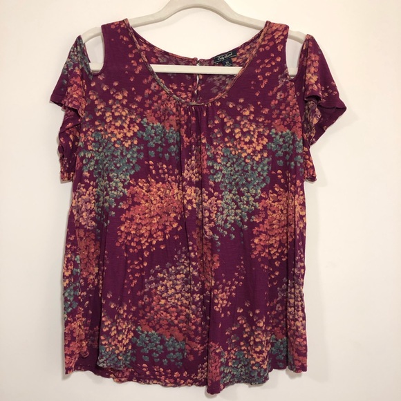 Lucky Brand Tops | Lucky Brand Burgundy Short Sleeve Top Floral Print ...